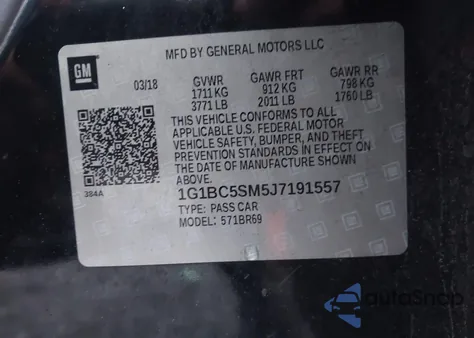 2018 Chevrolet Cruze Ls Auto from USA, damaged, VIN 1G1BC5SM5J7191557